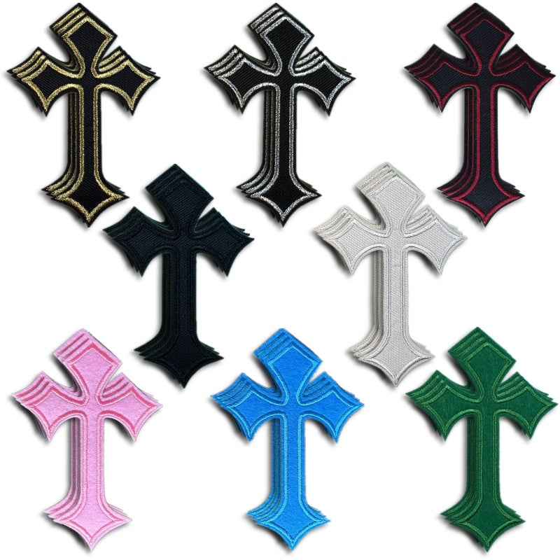 Cazzon Cross Patches Iron On Cross Embroidery Applique Patch, DIY Decor Patches for Clothing Jeans Jackets Backpacks Hats Shirts (24 Pieces 8 Color) - Image 1