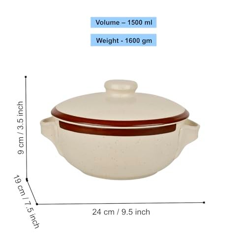 StyleMyWay Matte Finish Ceramic Serving Donga with Lid and Handle (1500 ml, Off White) | Casserole | Handcrafted Dinner Serving Bowl with Lid for Curry, Rice, Gravy, Oven and Microwave Safe - Image 5