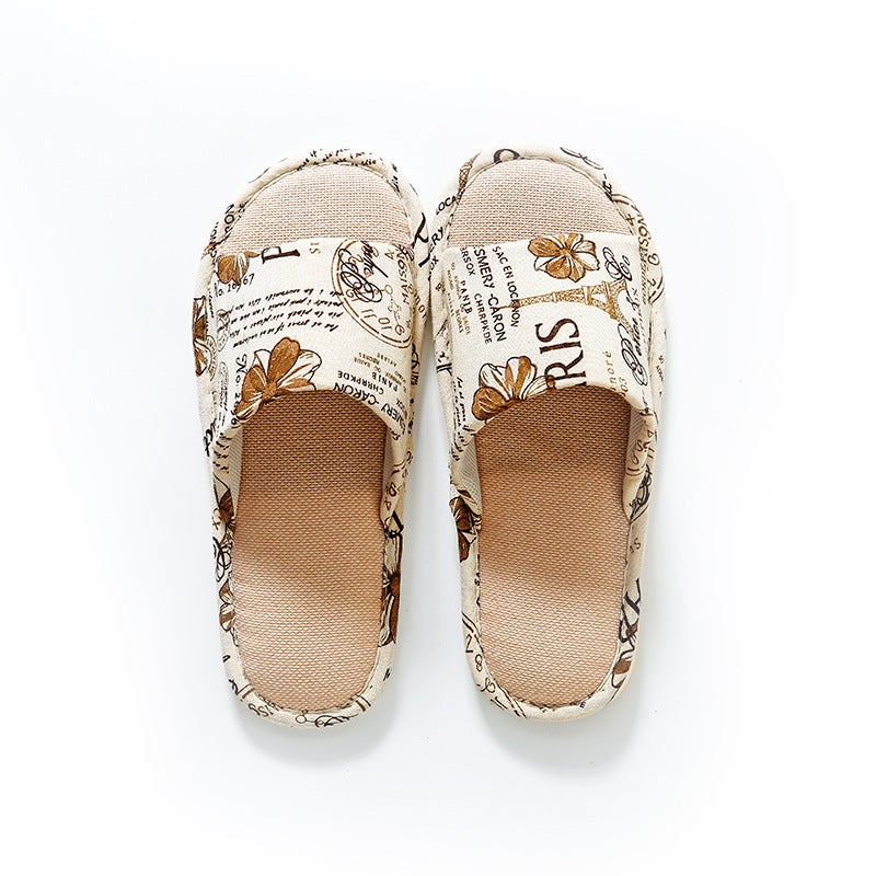 Four Seasons Linen Slippers for Men and Women Couple Home Indoor Floor Floor Tile Special Foam Bottom Anti-Slip Slippers E section tower 