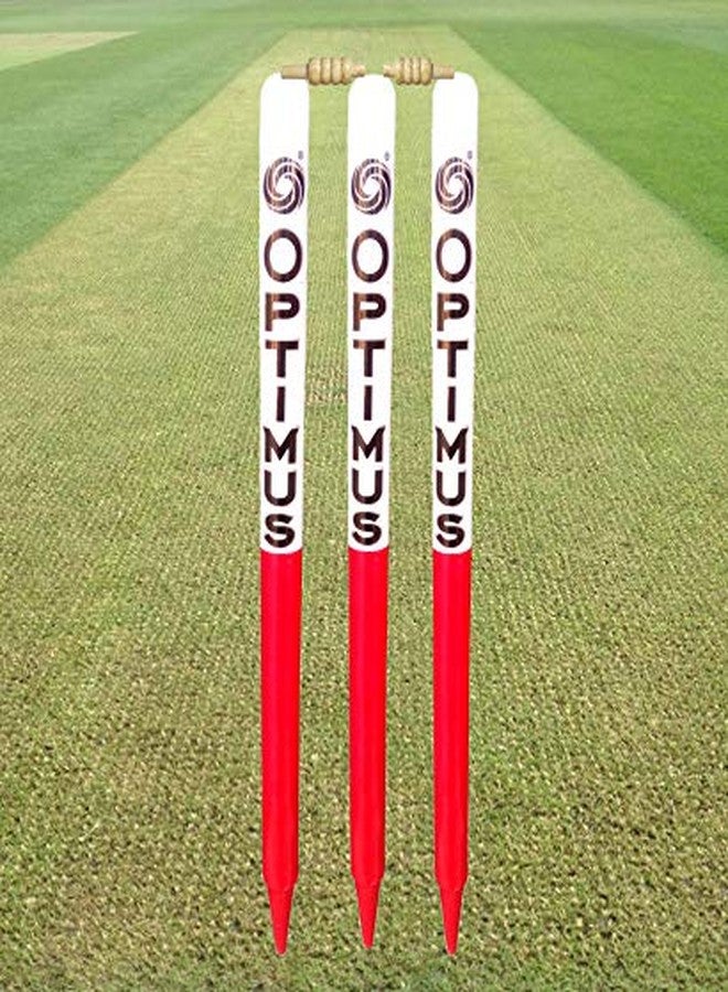 Optimus® Cricket Wooden Stumps Wickets Full Size (Eucalyptus Heavy Wood) Set of 3 with 2 Bails - Multicolor - Image 2