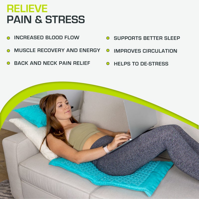 ProsourceFit Ki Acupressure Mat and Pillow Set with 100% Natural Linen for Back/Neck Pain Relief and Muscle Relaxation, Bahama Blue - Image 5