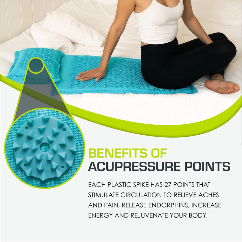 ProsourceFit Ki Acupressure Mat and Pillow Set with 100% Natural Linen for Back/Neck Pain Relief and Muscle Relaxation, Bahama Blue - Image 4