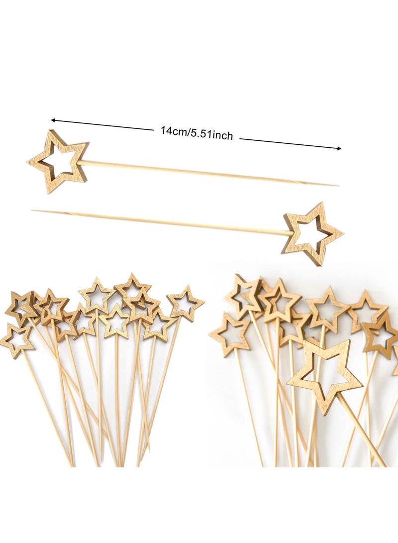 Excefore Gold Star Bamboo Cocktail Picks, 5.5 Inch Long Bamboo Fancy Toothpicks for Appetizers, New Year Party Holiday Birthday Decorations 50 PCS - Image 5