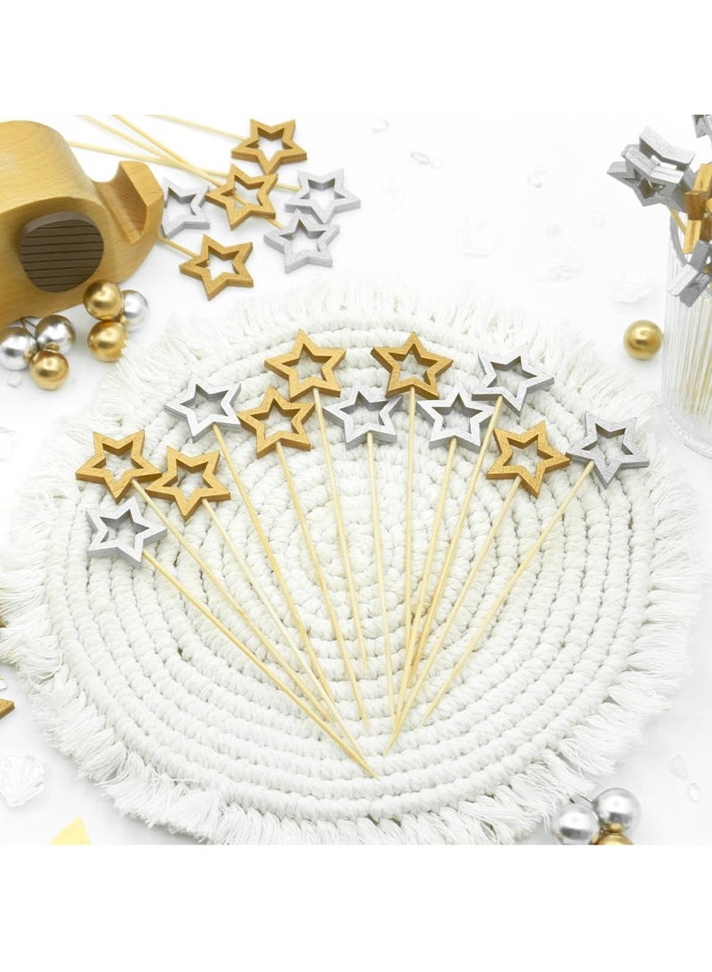 Excefore Gold Star Bamboo Cocktail Picks, 5.5 Inch Long Bamboo Fancy Toothpicks for Appetizers, New Year Party Holiday Birthday Decorations 50 PCS - Image 3