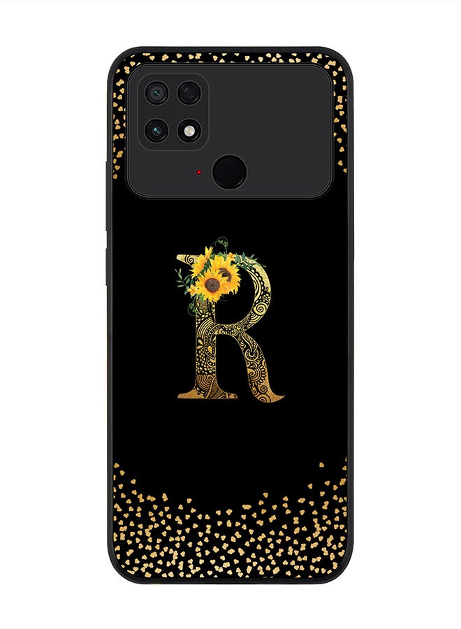 Stylizedd حافظة حواف سوداء متينة لهاتف Xiaomi Poco C40، غلاف رفيع نحيف - حرف مخصص بنمط زهري ماندالا - R (أسود) - Image 1