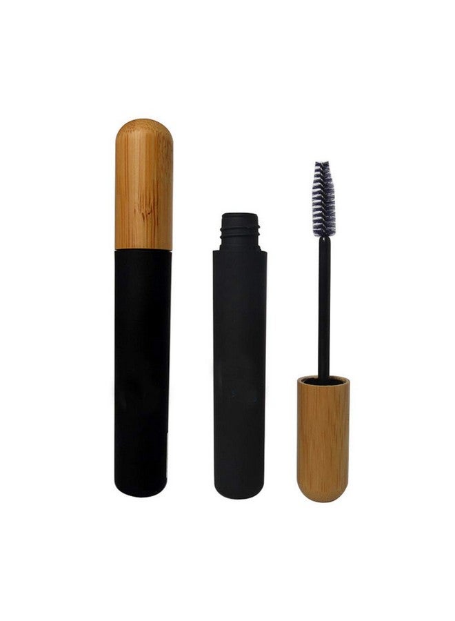 Luzen أنابيب ماسكارا فارغة 2 قطعة 6 مل أنبوب ماسكارا مع عصا رموش وغطاء من الخيزران زجاجة كريم رموش حاويات لزيت الخروع سيروم نمو الرموش زجاجات تجميل للسفر (أسود) - Image 2