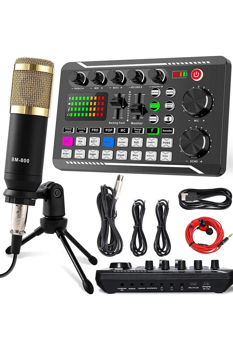 Sunbmebge Live Sound Card Podcast Equipment Set, Condenser Microphone with Tripod and Professional Audio Mixer for Studio Recording Vocals, Voiceovers, Streaming Broadcasts and YouTube Videos - Image 1
