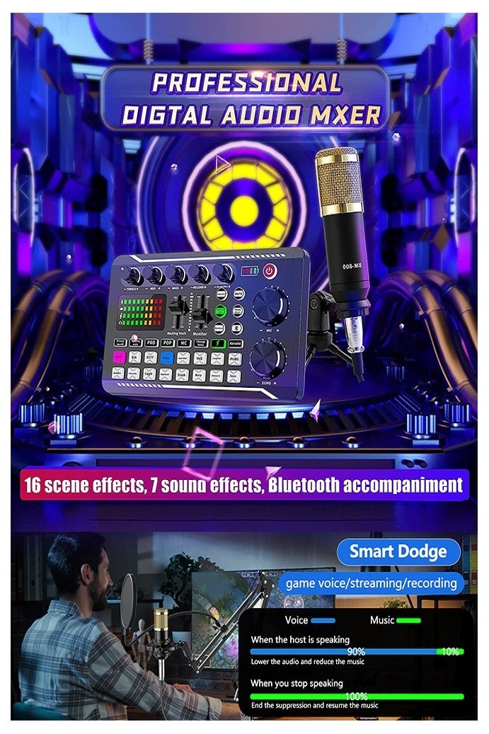 Sunbmebge Live Sound Card Podcast Equipment Set, Condenser Microphone with Tripod and Professional Audio Mixer for Studio Recording Vocals, Voiceovers, Streaming Broadcasts and YouTube Videos - Image 2