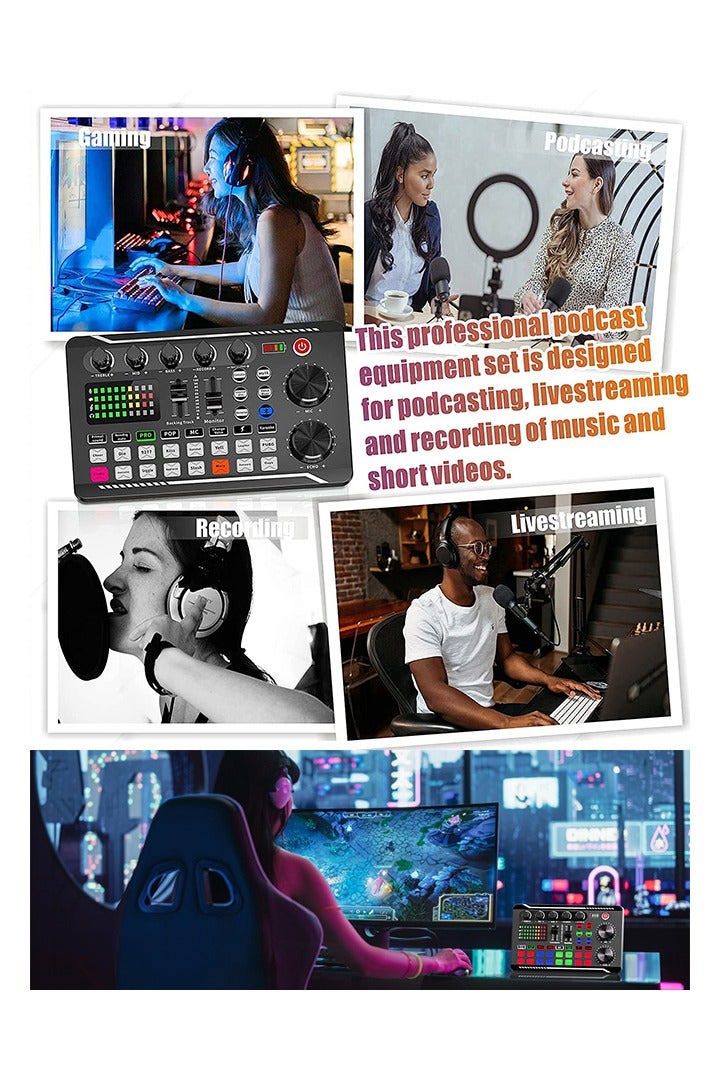 Sunbmebge Live Sound Card Podcast Equipment Set, Condenser Microphone with Tripod and Professional Audio Mixer for Studio Recording Vocals, Voiceovers, Streaming Broadcasts and YouTube Videos - Image 5