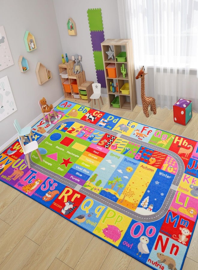 Flagover Kids Rug for Playroom Classroom, ABC Alphabet Numbers Play Toddlers Rugs, 3x5 Learning Educational Bedroom Floor Mat, Washable Baby Carpet for Boys Room, Nursery, Preschool, Daycare - Image 1