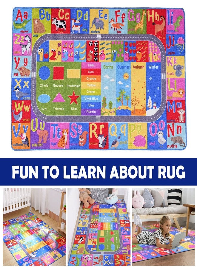 Flagover Kids Rug for Playroom Classroom, ABC Alphabet Numbers Play Toddlers Rugs, 3x5 Learning Educational Bedroom Floor Mat, Washable Baby Carpet for Boys Room, Nursery, Preschool, Daycare - Image 4