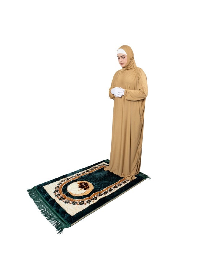 Linda Hijab Camel Brown Prayer Outfit with Matching Prayer Mat – Simple and Modest - Image 1