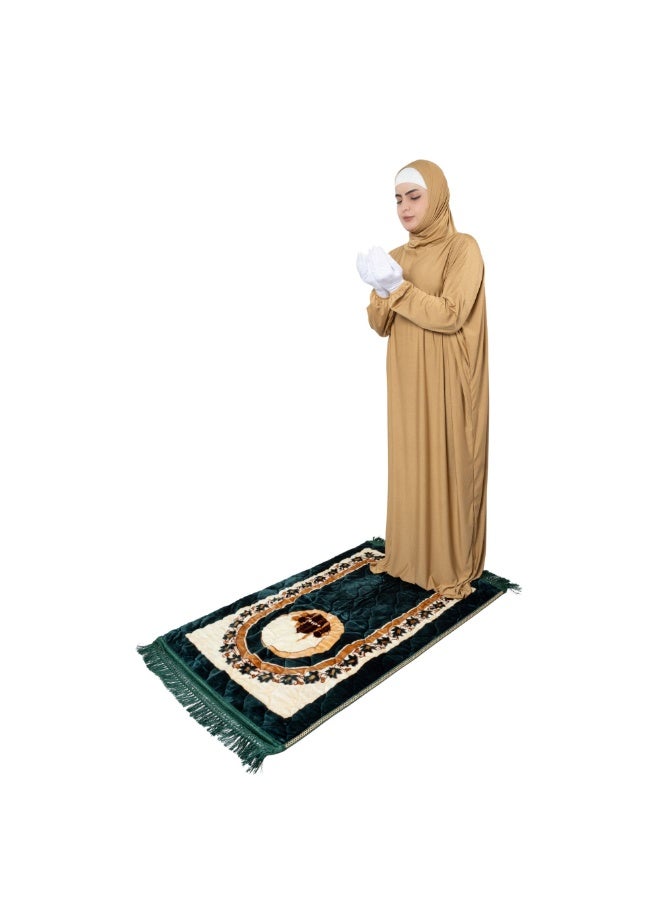 Linda Hijab Camel Brown Prayer Outfit with Matching Prayer Mat – Simple and Modest - Image 2