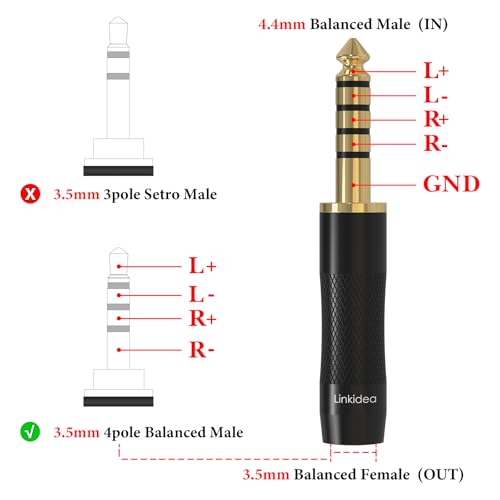 Linkidea 4.4mm Balanced Male to 3.5mm Headphone Audio Adapter Compatible with Sony NW-ZX507 DMP-Z1 NW-ZX300A NW-WM1Z TA-ZH1ES, FIO M11, Lotoo PAW6000, HIFIMAN R2R2000 Audio Player. - Image 4
