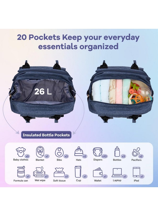 روفالينو حقيبة ظهر للحفاضات من روفالينو، حقيبة سفر متعددة الوظائف، حقائب تغيير حفاضات الأطفال، سعة كبيرة، مقاومة للماء، لون أزرق داكن - Image 3