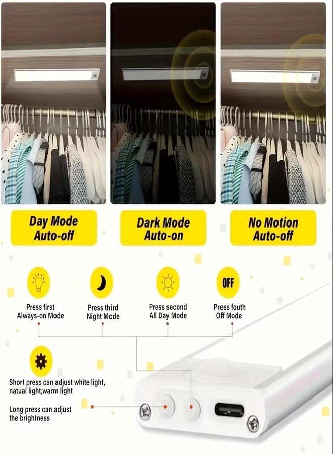 FEBLICH Under Cabinet Lights Rechargeable, Motion Sensor Under Cabinet LED Light, 3 Color Modes Wireless Rechargeable Closet Light, Super Bright Stick-On Magnetic Light Bars for Kitchen (20 CM) - Image 5