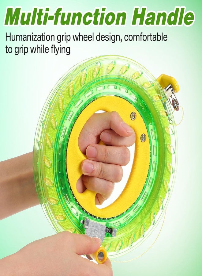 Aoriher 3 Pcs Kite String with Reel 7 Inch Dia Kite Reel Winder Grip Wheel with Flying Line String Flying Tools with Lock for Kids Adults(Green) - Image 3