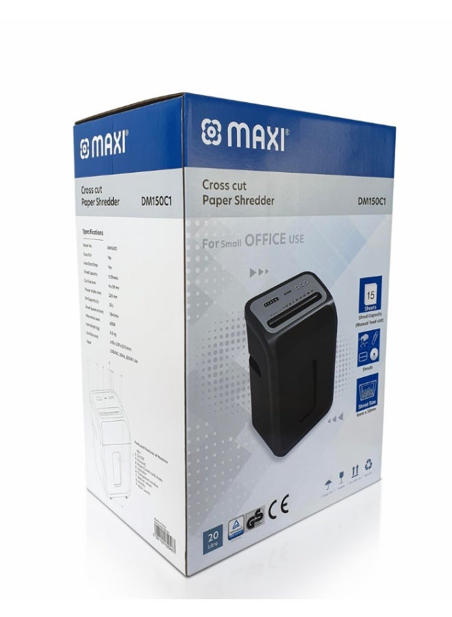 Maxi Shredder Machine 15 Sheets Cross Cut Paper Shredder 20L Bin Office Document Shredder MAXI DM150C1 - Image 3