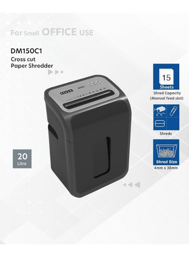 Maxi Shredder Machine 15 Sheets Cross Cut Paper Shredder 20L Bin Office Document Shredder MAXI DM150C1 - Image 2