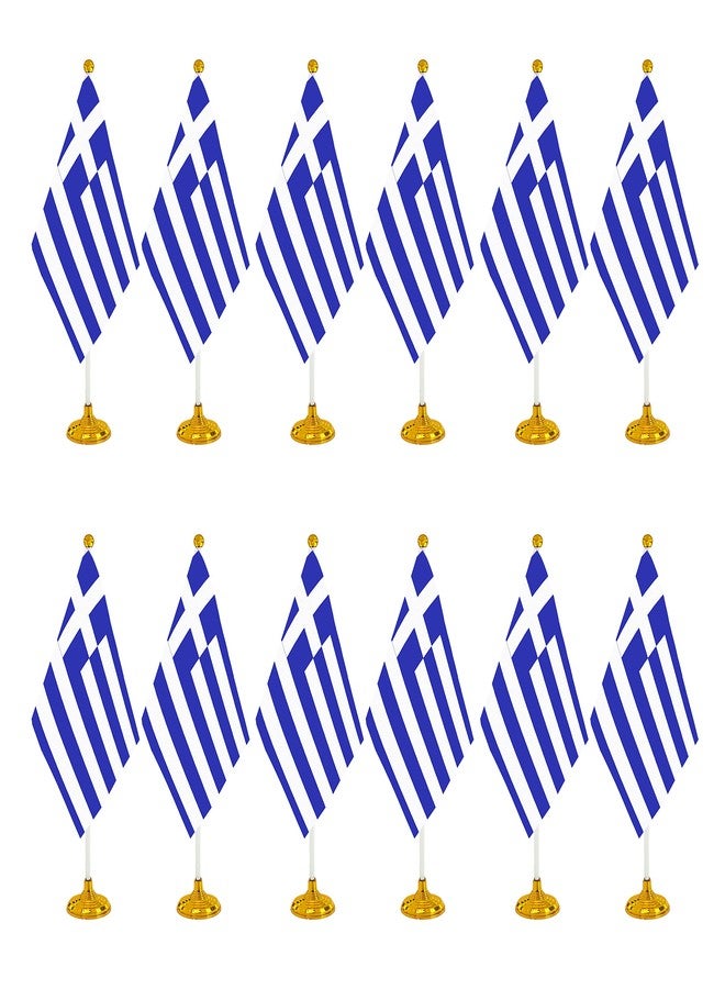 WXTWK 12 Pack Greece Flag Greek Desk Flag Small Mini Greek Table Flags With Stand Base,Home Office Festival Events Celebration Decorations - Image 1