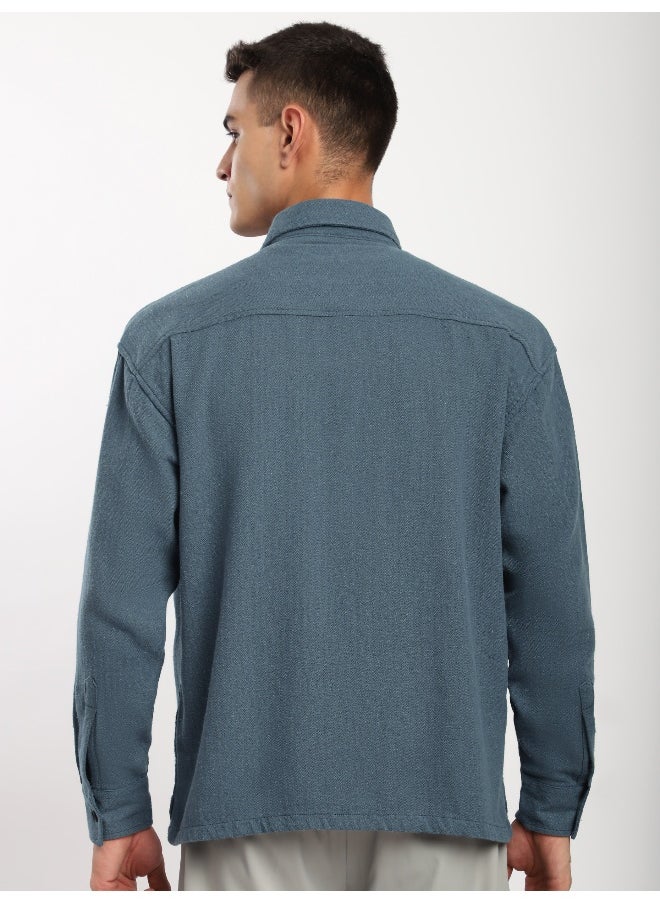 Beyoung Airforce Blue Dual Pocket Cotton Shirt  - Image 4