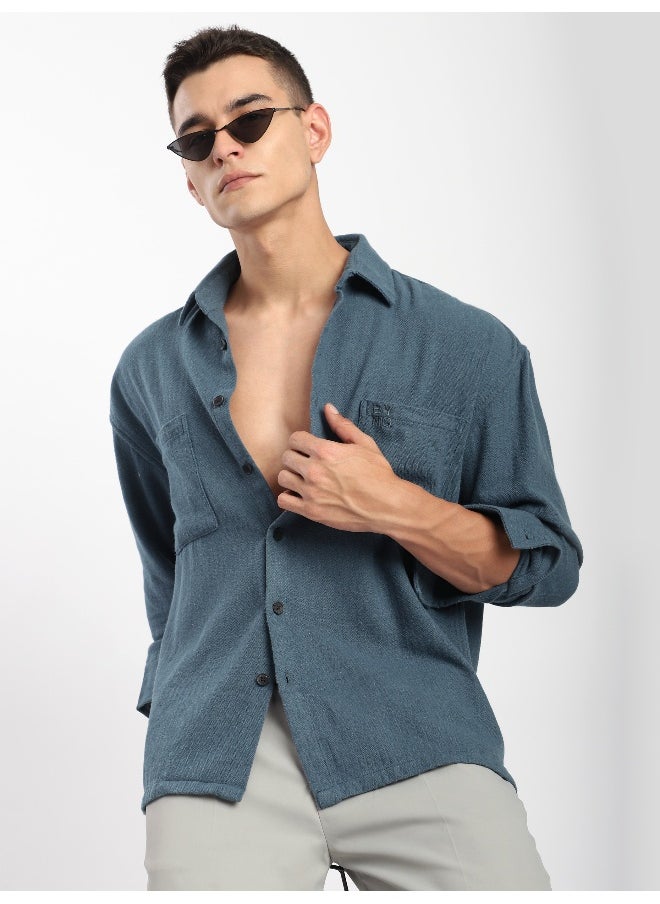 Beyoung Airforce Blue Dual Pocket Cotton Shirt  - Image 5