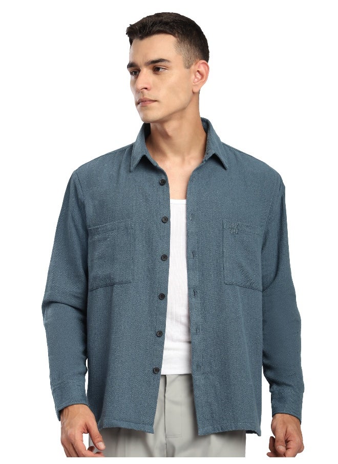 Beyoung Airforce Blue Dual Pocket Cotton Shirt  - Image 2