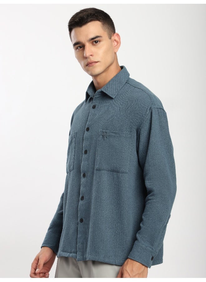 Beyoung Airforce Blue Dual Pocket Cotton Shirt  - Image 3