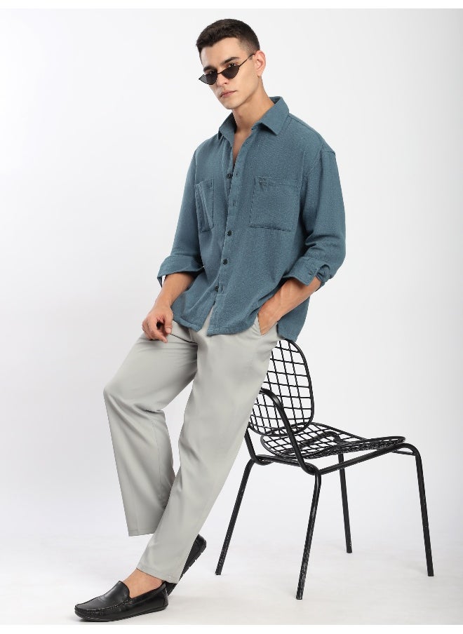 Beyoung Airforce Blue Dual Pocket Cotton Shirt  - Image 1