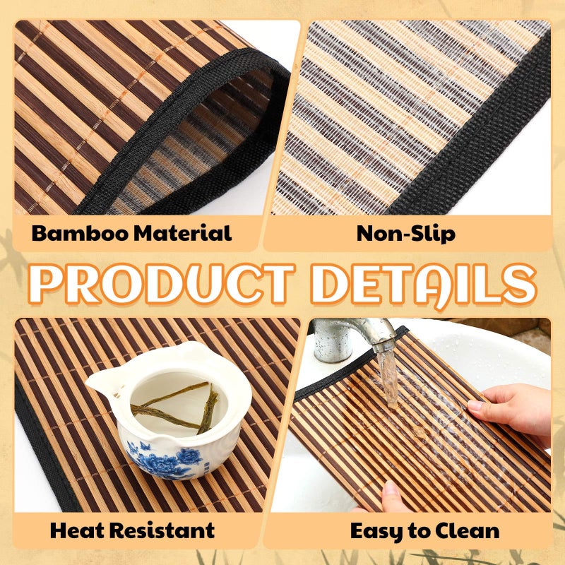 Pickmesh Bamboo Placemats Set of 6, Bamboo Table Mats Set with Fabric Border,18'' x 12'' Woven Placemat, Japanese Style, Washable Heat Resistant Place Mats for Kitchen and Dining Room - Image 3