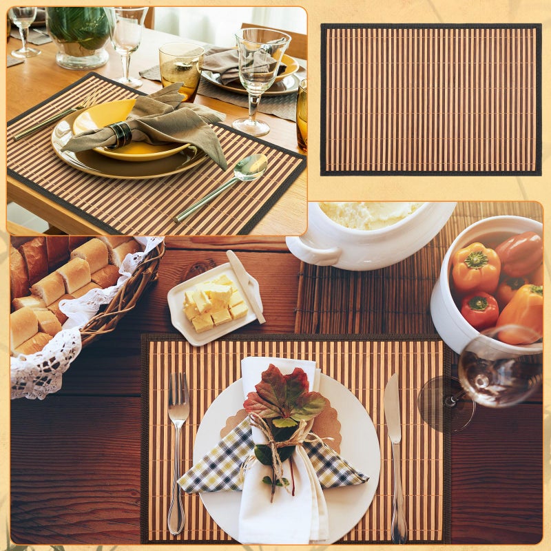 Pickmesh Bamboo Placemats Set of 6, Bamboo Table Mats Set with Fabric Border,18'' x 12'' Woven Placemat, Japanese Style, Washable Heat Resistant Place Mats for Kitchen and Dining Room - Image 5