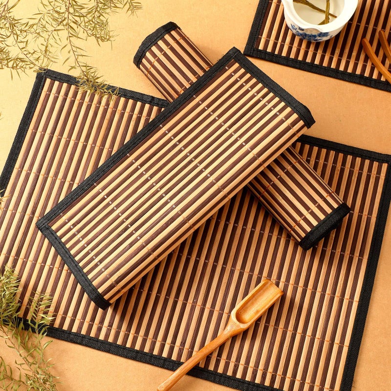 Pickmesh Bamboo Placemats Set of 6, Bamboo Table Mats Set with Fabric Border,18'' x 12'' Woven Placemat, Japanese Style, Washable Heat Resistant Place Mats for Kitchen and Dining Room - Image 4