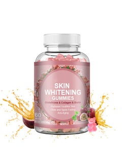 Skin Whitening Gummies 60 Capsules, Glutathione, Collagen and Biotin Fudge, Skin Whitening Gummies, Reduce Acne, Detox, Anti Aging, Spots Fading and Make Skin Glow, Advanced Collagen Supplement
