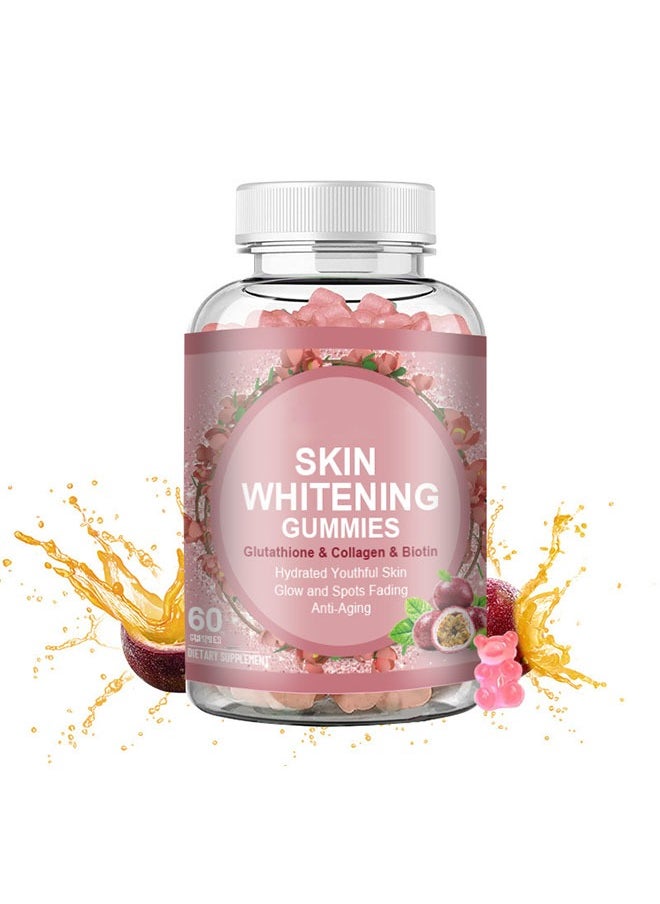 SKIN - Skin Whitening Gummies 60 Capsules, Glutathione, Collagen and Biotin Fudge, Skin Whitening Gummies, Reduce Acne, Detox, Anti Aging, Spots Fading and Make Skin Glow, Advanced Collagen Supplement - Image 1