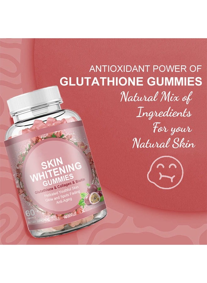 SKIN - Skin Whitening Gummies 60 Capsules, Glutathione, Collagen and Biotin Fudge, Skin Whitening Gummies, Reduce Acne, Detox, Anti Aging, Spots Fading and Make Skin Glow, Advanced Collagen Supplement - Image 1