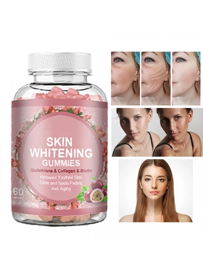 SKIN - Skin Whitening Gummies 60 Capsules, Glutathione, Collagen and Biotin Fudge, Skin Whitening Gummies, Reduce Acne, Detox, Anti Aging, Spots Fading and Make Skin Glow, Advanced Collagen Supplement - Image 1