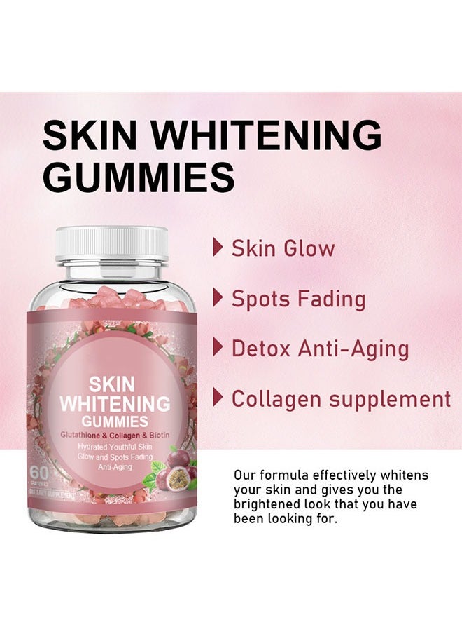 SKIN - Skin Whitening Gummies 60 Capsules, Glutathione, Collagen and Biotin Fudge, Skin Whitening Gummies, Reduce Acne, Detox, Anti Aging, Spots Fading and Make Skin Glow, Advanced Collagen Supplement - Image 1
