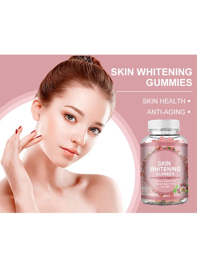 SKIN - Skin Whitening Gummies 60 Capsules, Glutathione, Collagen and Biotin Fudge, Skin Whitening Gummies, Reduce Acne, Detox, Anti Aging, Spots Fading and Make Skin Glow, Advanced Collagen Supplement - Image 1