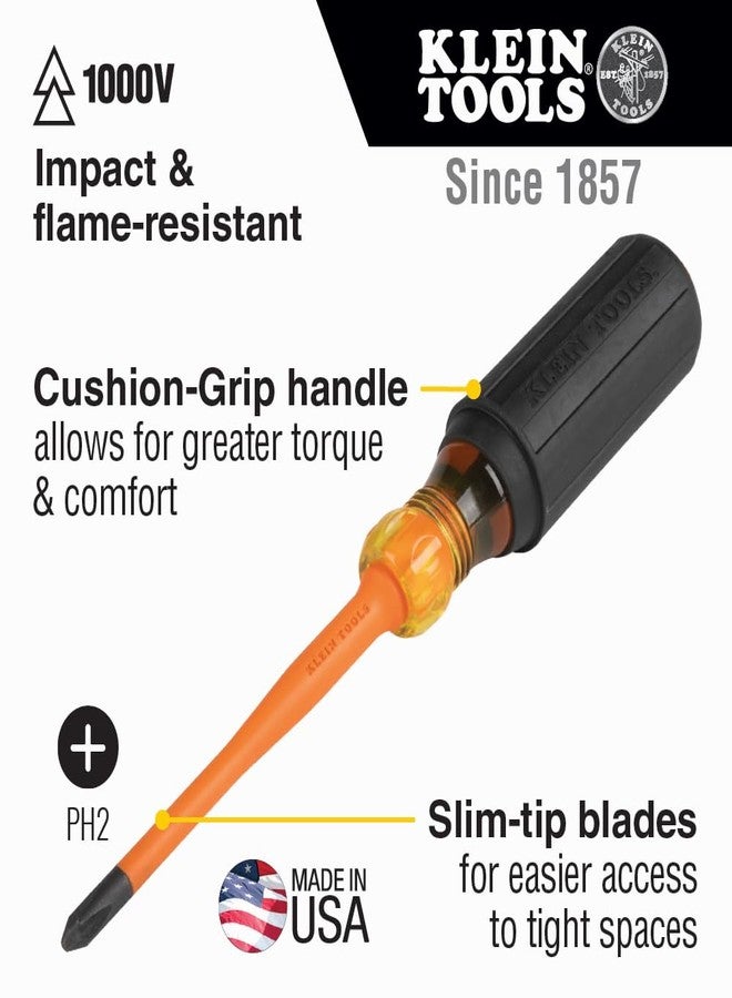 Klein Tools 6936INS Insulated Screwdriver, Made in USA, Screwdriver with 1000V Slim Profile Tip, #2 Phillips with 6-Inch Shank, Cushion-Grip Handle - Image 2