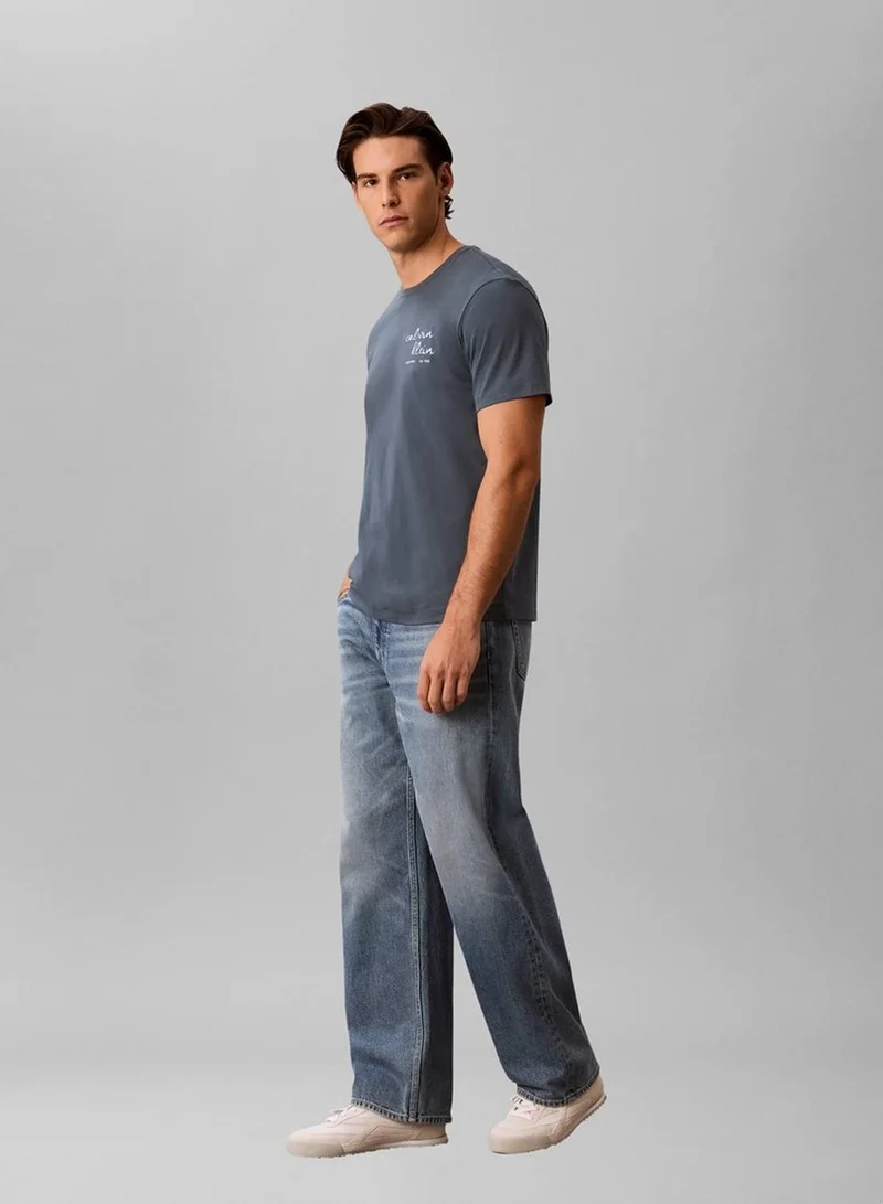 Calvin Klein Jeans Dark Slate Bold Script Logo Graphic Classic T-Shirt for Men | Best Price UAE