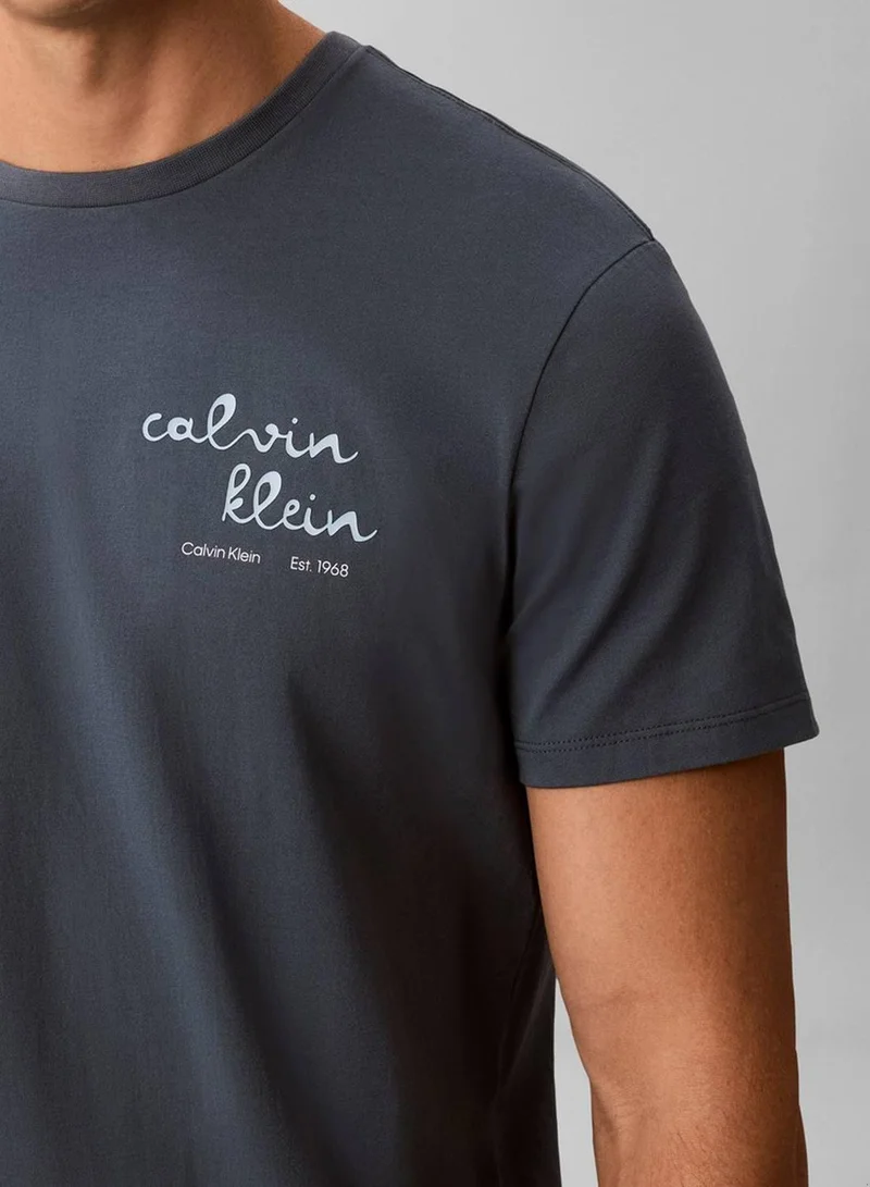 Calvin Klein Jeans Dark Slate Bold Script Logo Graphic Classic T-Shirt for Men | Best Price UAE