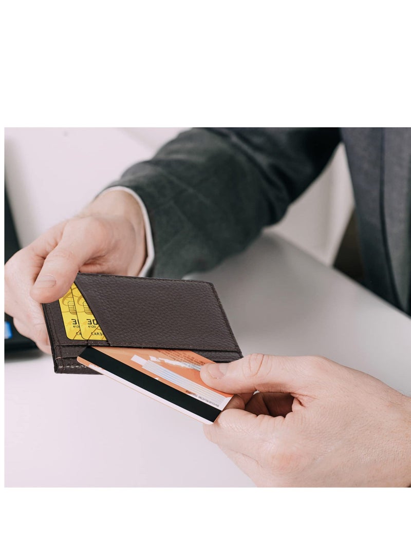 Y&D Wallet for Men Slim Larger Capacity with 8 Slots RFID Blocking Men's Minimalist Front Pocket Premium Leather Credit Card Holder ID Window Gift Box Brown  - Image 3