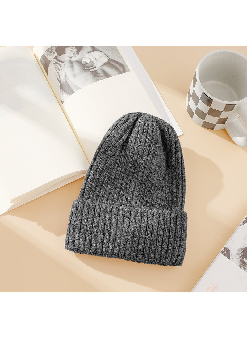 Generic Candy Color Rabbit Hair Knitted Hat Womens Autumn and Winter Korean Style All-match Digital Patch Pullover Hat Warm Wool Hat Dark gray 