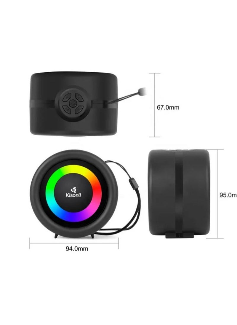 Kisonli - Kisonli S16 Mini Portable Stereo RGB 360° Speaker 5W, Built-in Mic, Support TF-AUX-USB-FM - Image 1