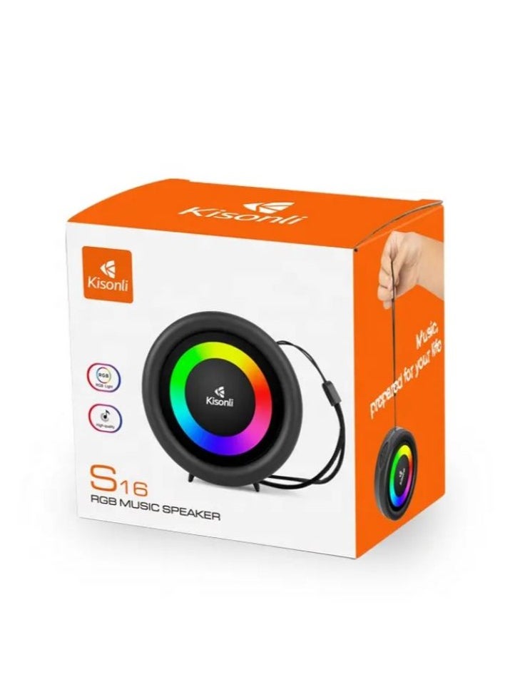 Kisonli - Kisonli S16 Mini Portable Stereo RGB 360° Speaker 5W, Built-in Mic, Support TF-AUX-USB-FM - Image 1