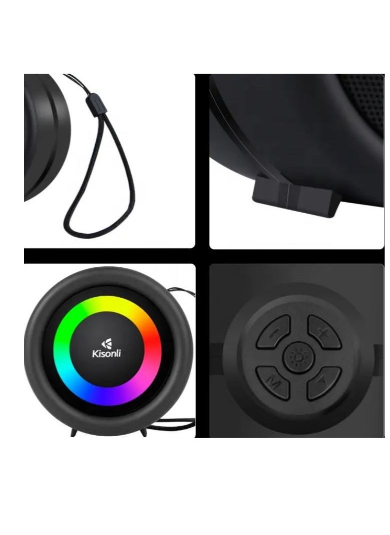 Kisonli - Kisonli S16 Mini Portable Stereo RGB 360° Speaker 5W, Built-in Mic, Support TF-AUX-USB-FM - Image 1