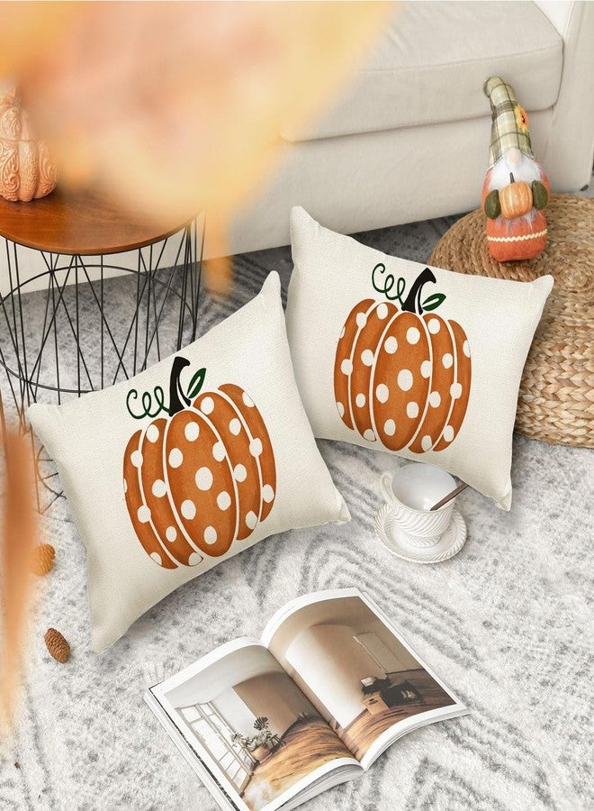 RABUSOFA Fall Decor Pillow Covers - 12x20 Inch Polka Dot Pumpkin Decor Autumn Thanksgiving Lumbar Throw Pillowcases for Indoor Outdoor Home Decor - Image 3