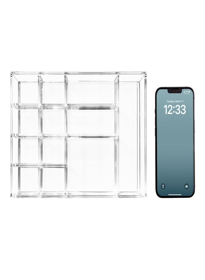 Isaac Jacobs 12-Compartment Clear Acrylic Drawer Organizer (9.4" L x 6.4" W x 1.3" H), Multi-Sectional Tray & Storage Solution for Makeup, School & Office Supplies, Bathroom, Kitchen - Image 4