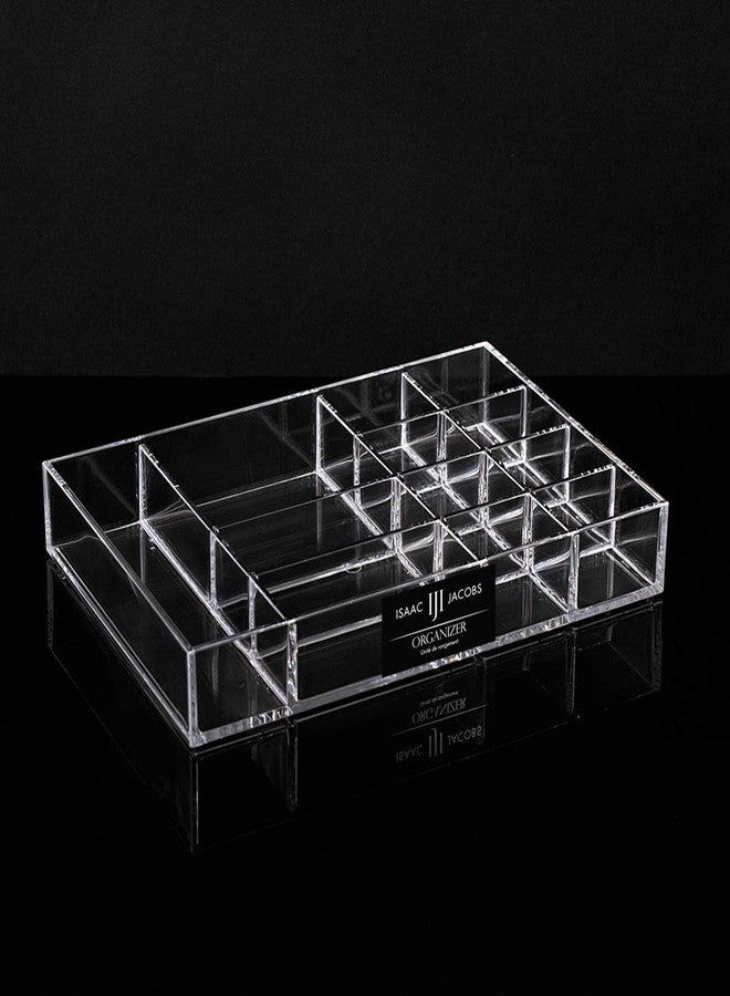 Isaac Jacobs 12-Compartment Clear Acrylic Drawer Organizer (9.4" L x 6.4" W x 1.3" H), Multi-Sectional Tray & Storage Solution for Makeup, School & Office Supplies, Bathroom, Kitchen - Image 5