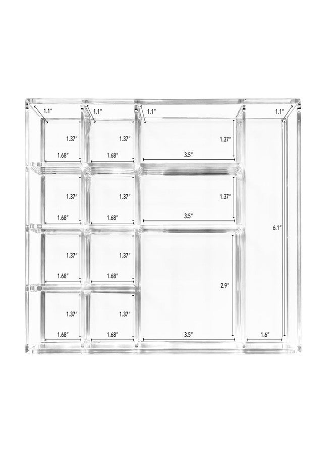 Isaac Jacobs 12-Compartment Clear Acrylic Drawer Organizer (9.4" L x 6.4" W x 1.3" H), Multi-Sectional Tray & Storage Solution for Makeup, School & Office Supplies, Bathroom, Kitchen - Image 2